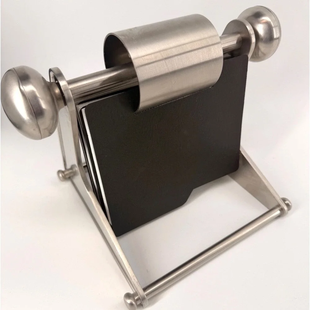 Pottery Barn Brushed Stainless Steel Rotary 4x6 Photo Folio Rolodex Office